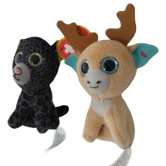 TY Beanie Boo McDonalds Lot x 2 Dotson The Black Jaguar Glitsy The Reindeer. - Picture 1 of 12